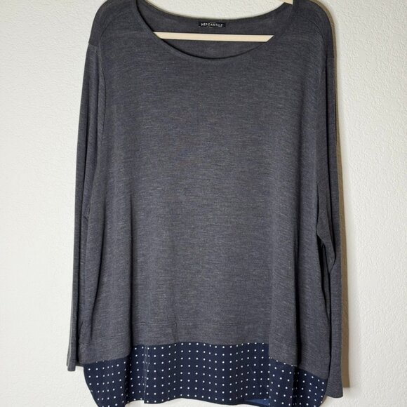 NWOT JCREW MERCANTILE Woman's 3X Plus sz Gray Sweater w/ Navy & White Dot Hem - Picture 1 of 10